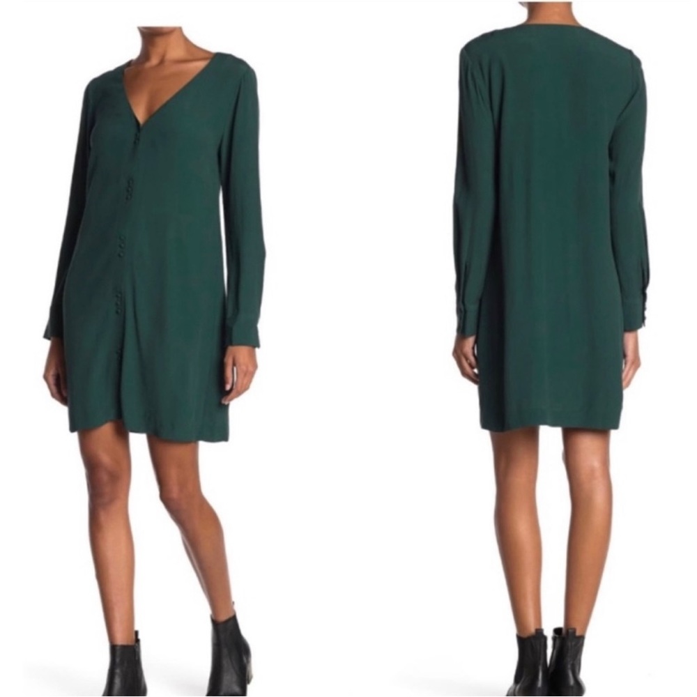 Madewell Novel Button Front Long Sleeve Dress Smoky Spruce Size Medium